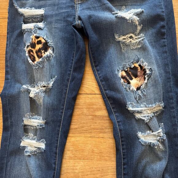 Kan Can dark wash distressed high-rise straight leg jeans pants size 34 b23 - Picture 5 of 6